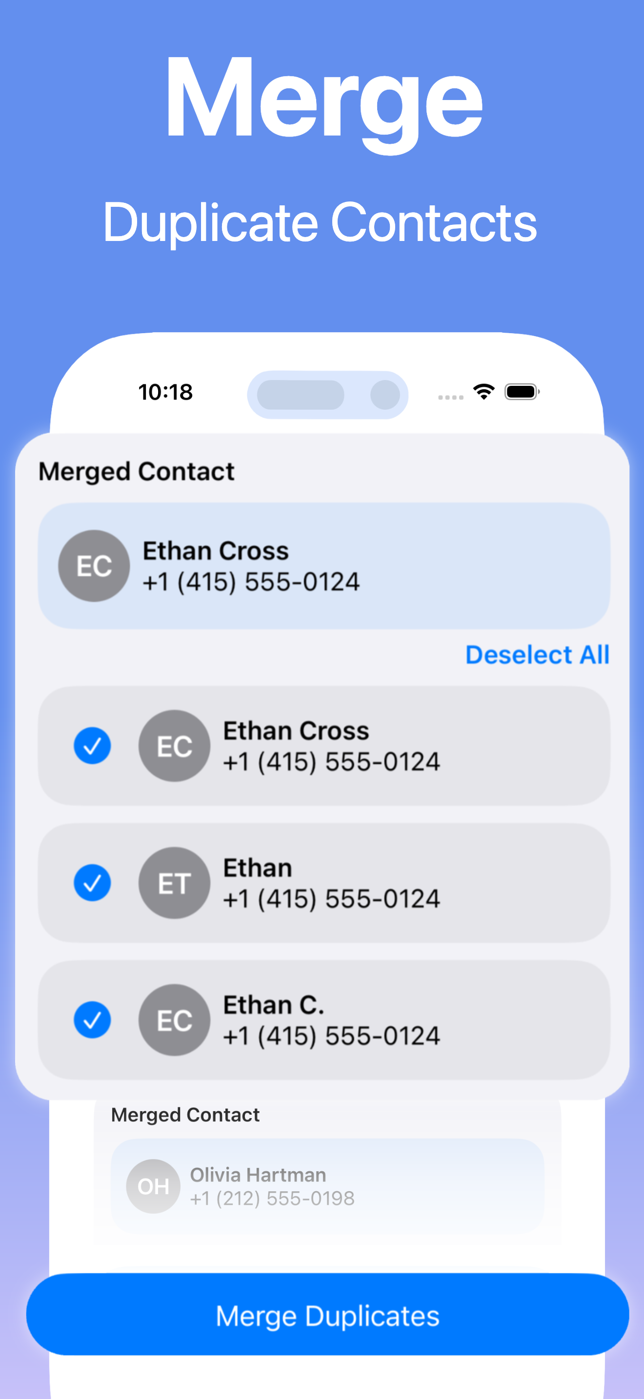 Duplicate Contacts View Screenshot